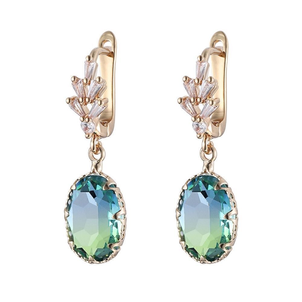 Gemstone Drop Earrings Blue Green Gold plated Fashion - Picture 1 of 3